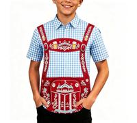 Camisa Casual para niño con Motivo de Oktoberfest, Estampado de barriles, Corte Holgado, Transpirable, Ideal para el día a día y Celebraciones, Varios tamaños.