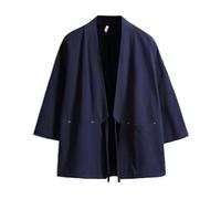 Camisa china kimono de algodón para hombre, cárdigan abierto, ropa de calle japonesa, camisas delgadas, azul marino, M