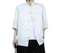 Camisa china para hombre, de seda de hielo, cómoda, transpirable, estilo retro, holgada, blanco, L