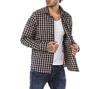 Camisa clásica a Cuadros Manga Larga de algodón para Hombre Beige XXL