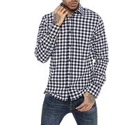 Camisa clásica a Cuadros Manga Larga de algodón para Hombre Blanco S