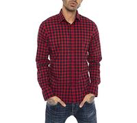 Camisa clásica a Cuadros Manga Larga de algodón para Hombre Rojo XL