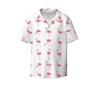 Camisa clásica de manga corta con botones y estampado de flamencos sobre blanco, para actividades de verano relajadas, NEGRO, M