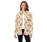 Camisa clásica de pana de manga larga para hombre y mujer | Cierre de botón, estampado novedoso, cuello y ajuste regular para oficina y cita nocturna, estilo de principios de otoño
