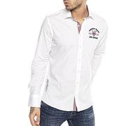 Camisa clásica Manga Larga con Bordado en el Pecho para Hombre Blanco M