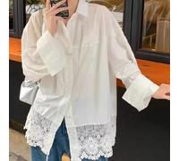 Camisa cómoda adornada con encaje perfecta para salidas diarias y declaraciones de moda (L blanco)