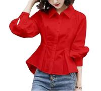 Camisa con Botones en la Cintura for Mujer, Camisa de Manga Larga, Color Puro, diseño Elegante, Simplicidad, Temperamento Sencillo, 1 Uds para Ocio Y Vacaciones(Red,XL)