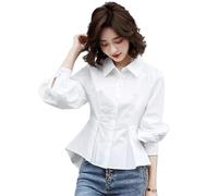 Camisa con Botones en la Cintura for Mujer, Camisa de Manga Larga, Color Puro, diseño Elegante, Simplicidad, Temperamento Sencillo, 1 Uds para Ocio Y Vacaciones(White,M)