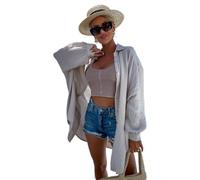 Camisa con botones para mujer, casual, cuello en V, bolsillo de retazos, lentejuelas, holgada, manga larga, camiseta Y2K, Caqui, Large