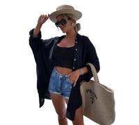 Camisa con botones para mujer, casual, cuello en V, bolsillo de retazos, lentejuelas, holgada, manga larga, camiseta Y2K, Negro -, Large