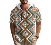 Camisa con Capucha de algodón y Lino para Hombre con Estampado gráfico de Mandalas y Flores de Paisley Estampado Bohemio étnico Floral en Espiral Manga Corta Abotonada Prenda Informal para Vacaciones