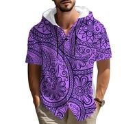 Camisa con Capucha de algodón y Lino para Hombre con Estampado gráfico de Mandalas y Flores de Paisley Estampado Bohemio étnico Floral en Espiral Manga Corta Abotonada Prenda Informal para Vacaciones