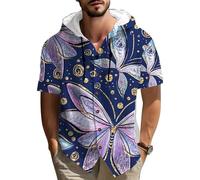 Camisa con Capucha de algodón y Lino para Hombre con Estampado gráfico de Mandalas y Flores de Paisley Estampado Bohemio étnico Floral en Espiral Manga Corta Abotonada Prenda Informal para Vacaciones