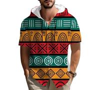 Camisa con Capucha de algodón y Lino para Hombre con Estampado gráfico de Mandalas y Flores de Paisley Estampado Bohemio étnico Floral en Espiral Manga Corta Abotonada Prenda Informal para Vacaciones
