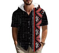 Camisa con Capucha de Lino de algodón de impresión de patrón étnico Retro para Hombres Manga Corta botón Abajo Playa Casual al Aire Libre Verano Viaje con Capucha Blusa
