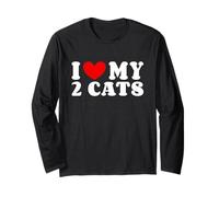 Camisa con corazón I Love My 2 Cats, Regalos para dueños de Dos Gatos Manga Larga