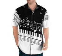 Camisa con Estampado 3D de Notas Musicales para Hombre Camisas de Manga Corta con Botones Moda Música Serie Instrumento Impreso Camiseta Verano egular Casual Beach Blusa Top
