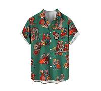 Camisa con Estampado 3D para Hombre Camisas de Solapa de Manga Corta con Calavera de Rosa Retro Camisa de Playa con Botones Regulares de Verano Camisetas Hawaianas Informales