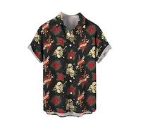 Camisa con Estampado 3D para Hombre Camisas de Solapa de Manga Corta con Calavera de Rosa Retro Camisa de Playa con Botones Regulares de Verano Camisetas Hawaianas Informales