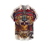 Camisa con Estampado 3D para Hombre Camisas de Solapa de Manga Corta con Calavera de Rosa Retro Camisa de Playa con Botones Regulares de Verano Camisetas Hawaianas Informales