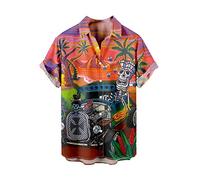 Camisa con Estampado 3D para Hombre Camisas de Solapa de Manga Corta con Calavera de Rosa Retro Camisa de Playa con Botones Regulares de Verano Camisetas Hawaianas Informales
