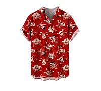 Camisa con Estampado 3D para Hombre Camisas de Solapa de Manga Corta con Calavera de Rosa Retro Camisa de Playa con Botones Regulares de Verano Camisetas Hawaianas Informales