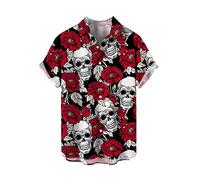 Camisa con Estampado 3D para Hombre Camisas de Solapa de Manga Corta con Calavera de Rosa Retro Camisa de Playa con Botones Regulares de Verano Camisetas Hawaianas Informales