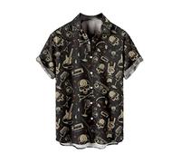 Camisa con Estampado 3D para Hombre Camisas de Solapa de Manga Corta con Calavera de Rosa Retro Camisa de Playa con Botones Regulares de Verano Camisetas Hawaianas Informales