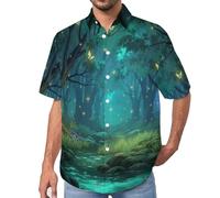 Camisa con Estampado 3D para Hombre Camisas de Solapa de Manga Corta con Luciérnagas del Bosque Magia, Camisa de Playa con Botones Regulares de Verano Informales