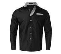 Camisa con llamas para hombre, informal, camiseta sencilla y cómoda, cuello monocolor, cuello con botones, camiseta de manga larga, camiseta de verano, Negro , L