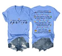 Camisa con texto en inglés "Could I Be Any More Festive Shirt" unisex, Azul cielo, cuello en V, 3XL