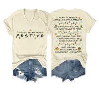 Camisa con texto en inglés "Could I Be Any More Festive Shirt" unisex, Cuello en V amarillo cremoso, XL