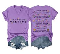 Camisa con texto en inglés "Could I Be Any More Festive Shirt" unisex, Cuello en V morado, M