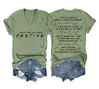 Camisa con texto en inglés "Could I Be Any More Festive Shirt" unisex, Verde-cuello en V, 3XL