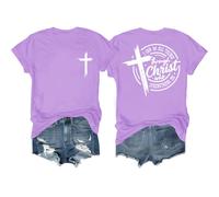 Camisa con texto en inglés "I Can Do All Things Through Christ Who Strengthens Me" para mujer, morado claro, XXL