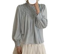 Camisa con Volantes de Manga Larga de Manga Corta de Moda para Mujer (Azul Claro,Talla única)