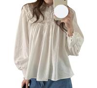 Camisa con Volantes de Manga Larga de Manga Corta de Moda para Mujer (Blanco,Talla única)
