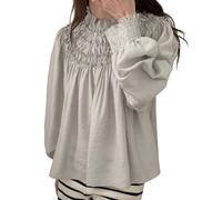 Camisa con Volantes de Manga Larga de Manga Corta de Moda para Mujer (Gris-Verde,Talla única)