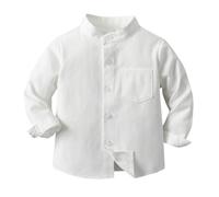 Camisa Corbata Primavera Chicos Camisa de Color Sólido de Pie Manga Larga de Un solo pecho Algodón Chaqueta de Punto Niños Camisa Vintage Camiseta Hombre, Blanco, 7-8 Años