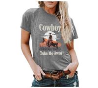 Camisa Cowboy Take Me para mujer, diseño vintage de vaquero occidental, camiseta con estampado de caballo, Gris Claro, M
