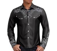 Camisa Cowboy Western para Hombre Camisa Hombre Manga Larga Vintage Camisas de Manga Larga con Estampado y Solapa de Un Solo Pecho Bordado Shirt Country Gran Talla Africana Estilo Top Casual Stretch