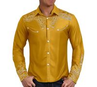 Camisa Cowboy Western para Hombre Camisa Hombre Manga Larga Vintage Camisas de Manga Larga con Estampado y Solapa de Un Solo Pecho Bordado Shirt Country Gran Talla Africana Estilo Top Casual Stretch