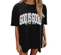 Camisa cristiana para mujer, camisa de manga corta vintage con texto "God is Good", camiseta de Jesús religiosa, camisetas de gran tamaño, cuello redondo, blusa de gran tamaño, camisetas sueltas, O