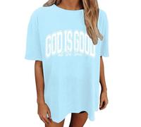 Camisa cristiana para mujer, camisa de manga corta vintage con texto "God is Good", camiseta de Jesús religiosa, camisetas de gran tamaño, cuello redondo, blusa de gran tamaño, camisetas sueltas, O