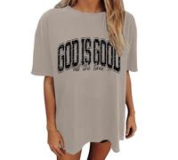 Camisa cristiana para mujer, camisa de manga corta vintage con texto "God is Good", camiseta de Jesús religiosa, camisetas de gran tamaño, cuello redondo, blusa de gran tamaño, camisetas sueltas, O