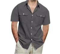 Camisa cruzada de algodón y lino para hombre, con bolsillo, estilo cruzado de manga larga, gris, 4XL