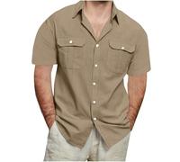 Camisa cruzada de algodón y lino para hombre, con bolsillo, estilo cruzado de manga larga, marrón, 5XL