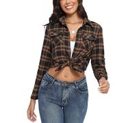Camisa Cuadros Algodón Mujer Franela Camisa Leñador Blusas Basiccon Botones Camisetas Cuello V Manga Larga Oficina Básico Vintage Western Casual Marrón Negro XXL