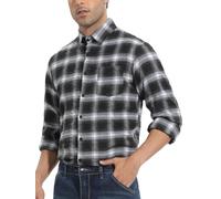 Camisa Cuadros Hombre Algodón Franela Camisa Leñador Blusas Basiccon Botones Camisetas Manga Larga Oficina Básico Vintage Western Casual Negro M