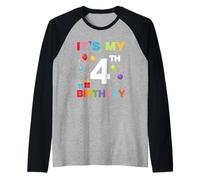 Camisa de 4 cumpleaños para niños o niñas It's My 4th Birthday Camiseta Manga Raglan